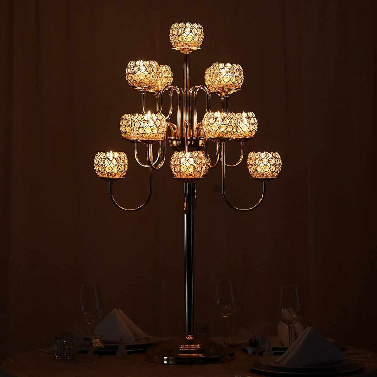 39.5 Gold Crystal Beaded 13 Arm Candelabra Candle Holder R374