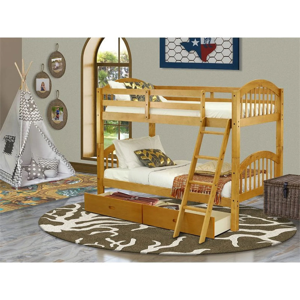 60 Wood Twin Bunk Bed with Under Drawer in Oak X156626