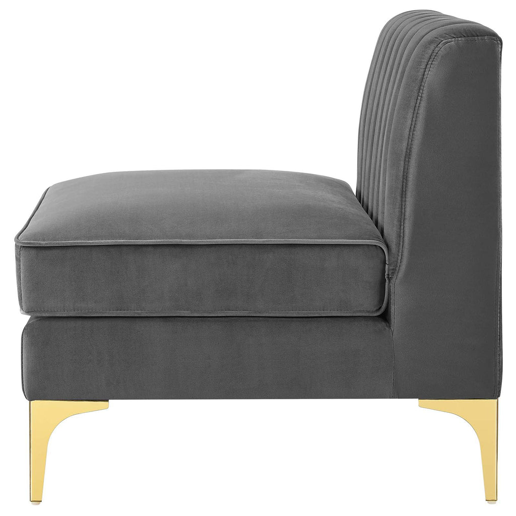 Gray Channel Tufted Performance Velvet 4-Seater Sofa V8362