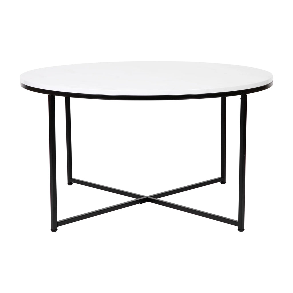 White Marble Finish Coffee Table with Matte Black Frame T55381