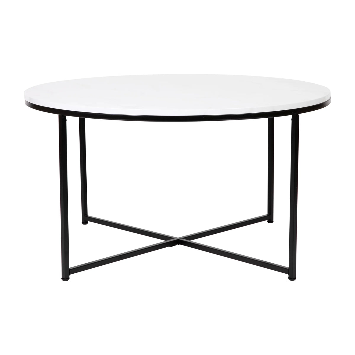 White Marble Finish Coffee Table with Matte Black Frame T55381