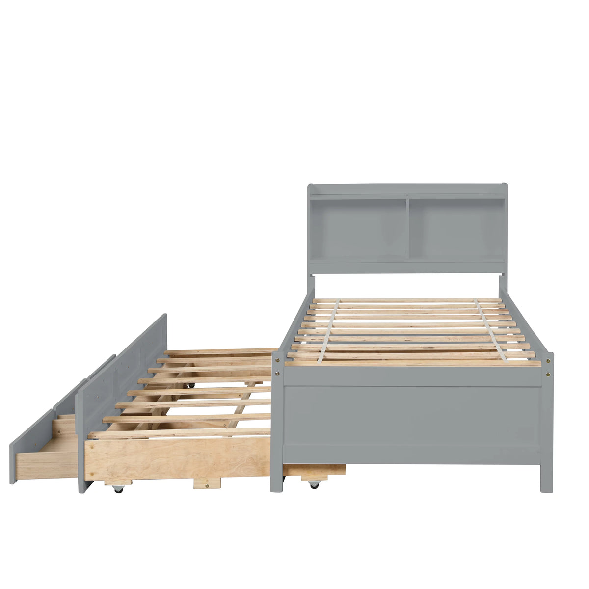 Twin Size Wooden Platform Bed with Trundle and 3 Storage Drawers M474