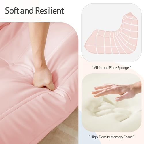 Pink Faux Leather Memory Foam Bean Bag Chair Y62318