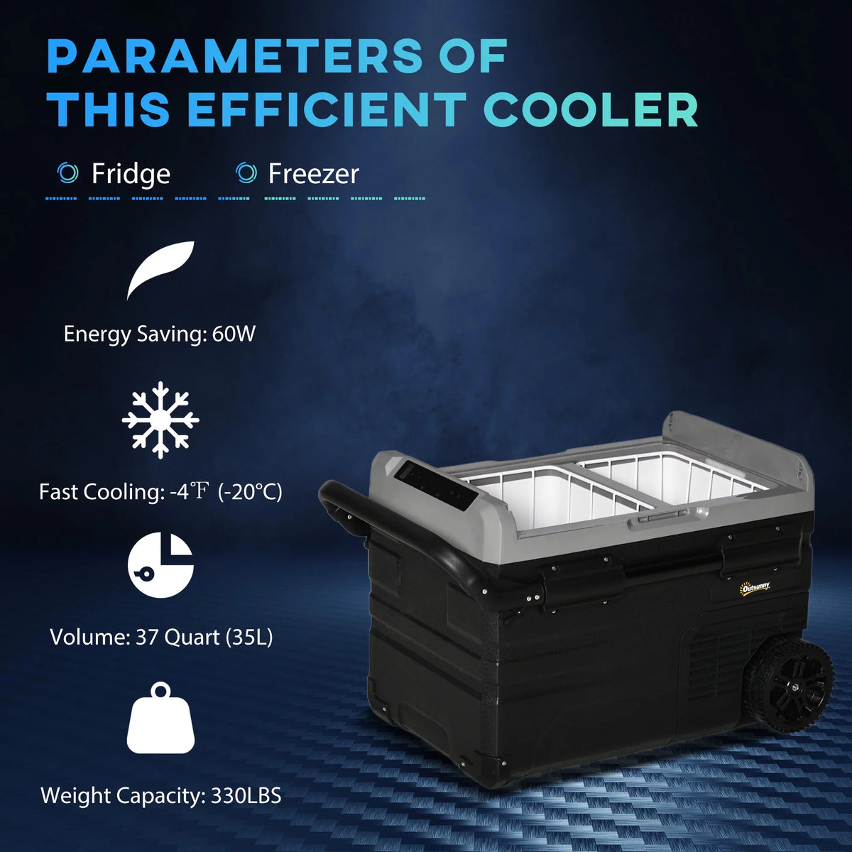 12 V 2 Zone 37 Quart Portable Compressor Electric Cooler with Wheels E52518