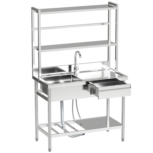 39'' Stainless Steel Single Bowl Utility Sink with Shelves P92188