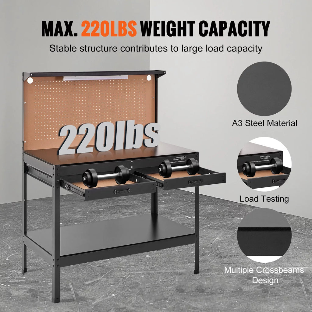 48x24" Steel Workbench with Pegboard and Power Outlets I291858