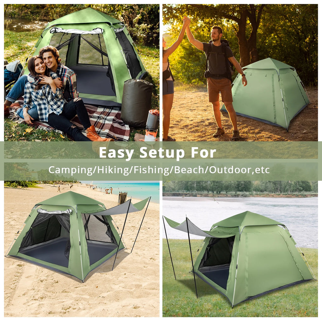 Camping Instant Tent 4 Person Waterproof Green J327457