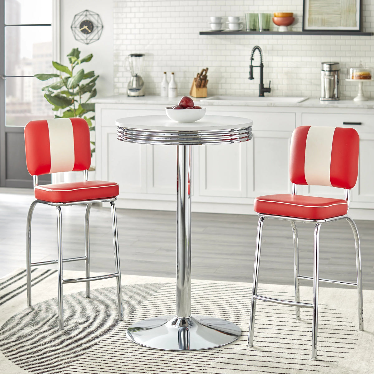 Round Bar Table 43.5" Tall White and Chrome Z88698