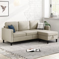 Beige Linen Sectional Sofa with Storage Ottoman L393