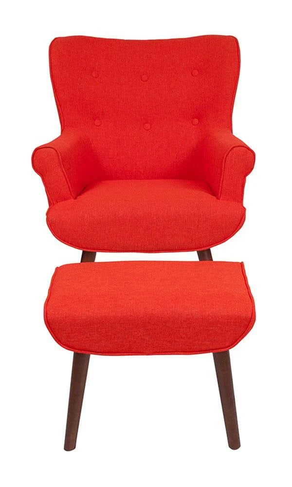 Light Gray Fabric Upholstered Wingback Chair with Ottoman L6818