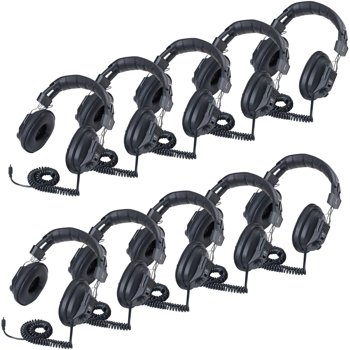 Black Over-Ear Headphones with 1/4 inch Adapter Plug, Pack of 10 U522