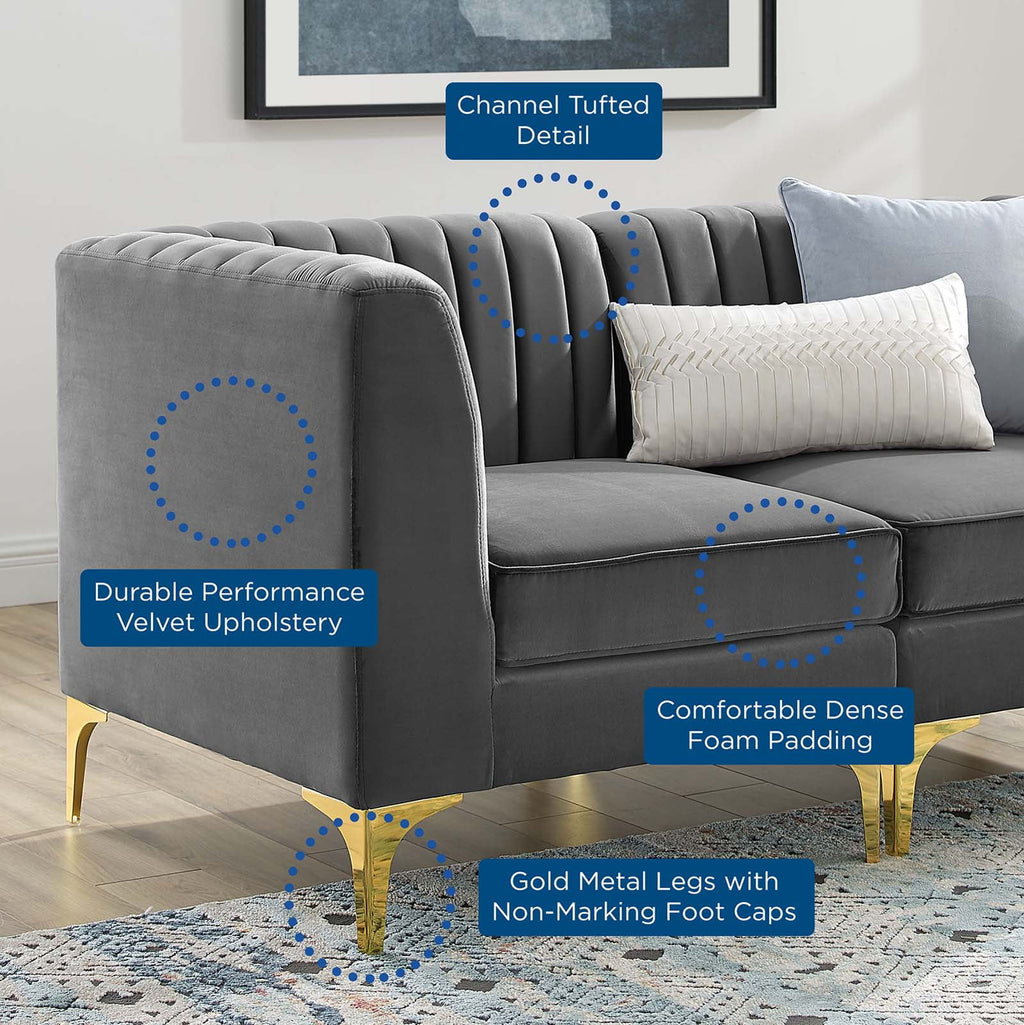 Gray Channel Tufted Performance Velvet 4-Seater Sofa V8362