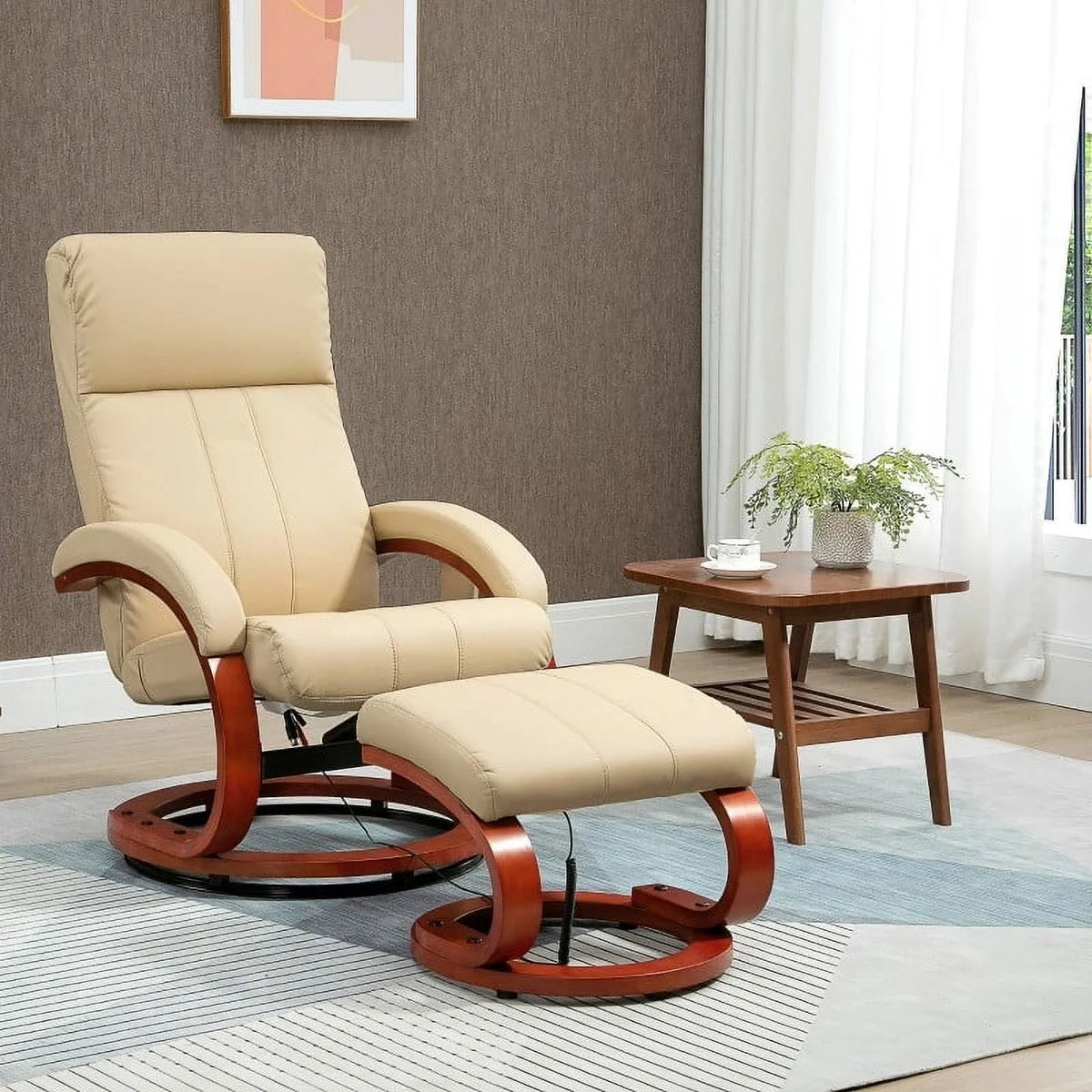 Beige Faux Leather Massage Recliner Chair with Ottoman K628438