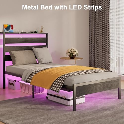 Black Twin Bed Frame with Storage Headboard and Charging Station W665060