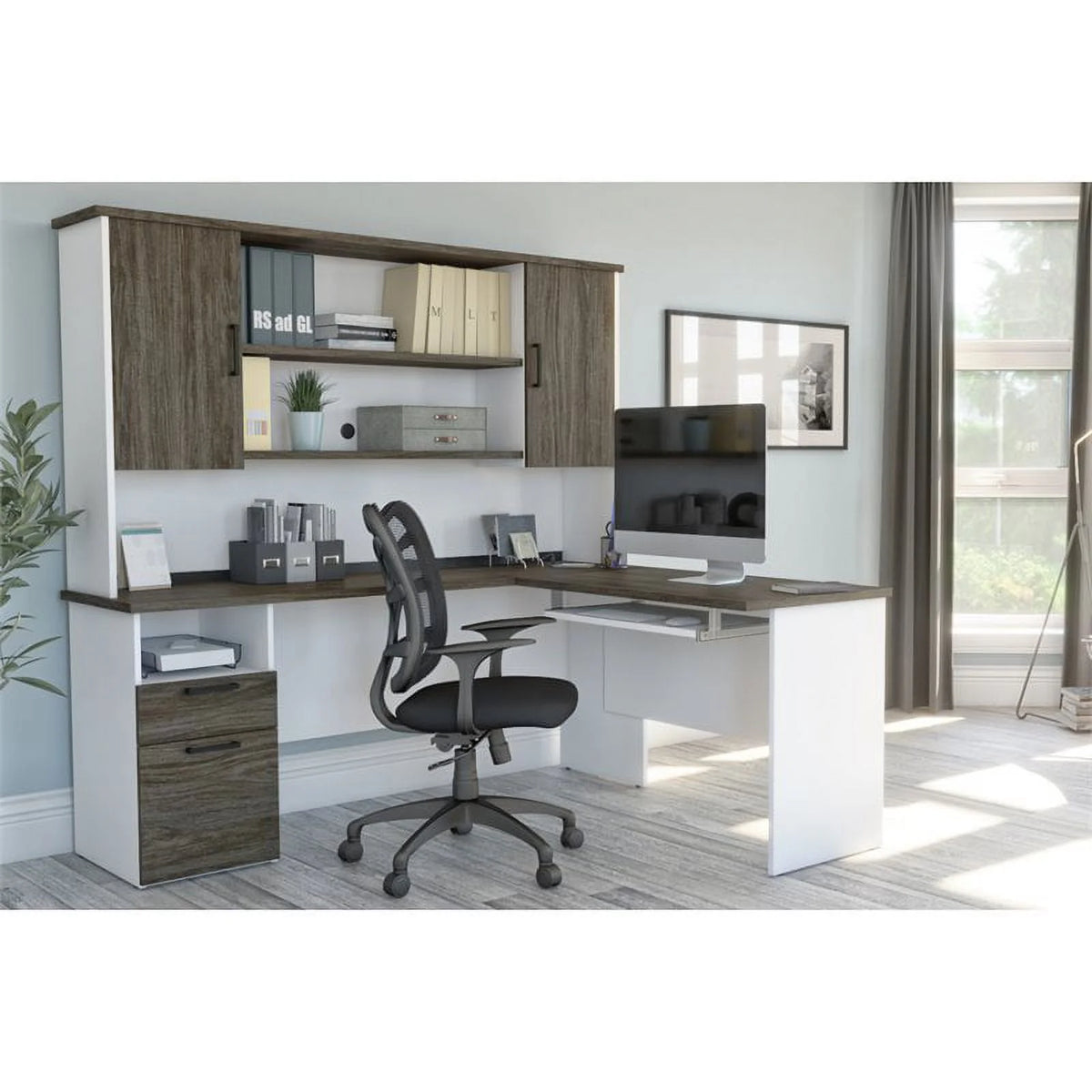 L Shaped Computer Desk with Hutch F8806