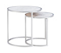Round Nesting Tables Set of 2 Silver Metal White Marble Tops Z8016