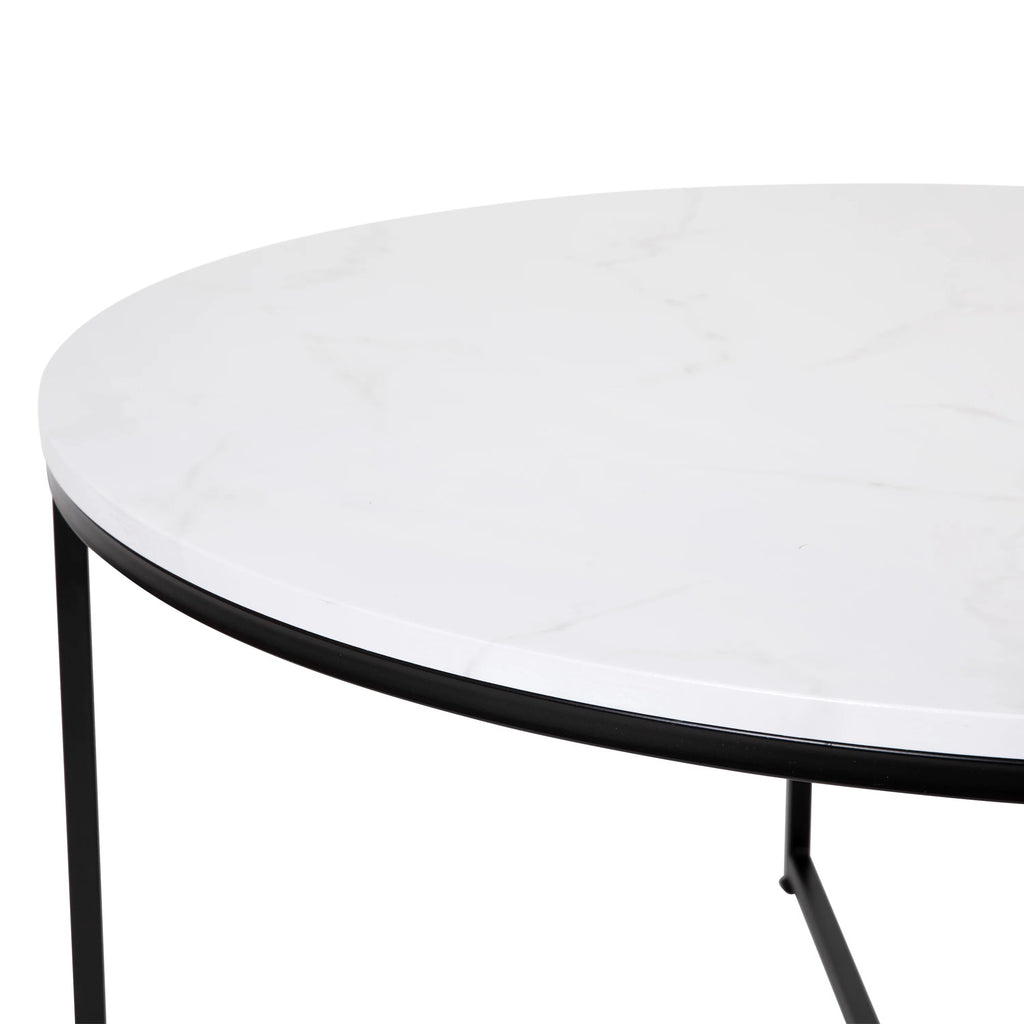White Marble Finish Coffee Table with Matte Black Frame T55381