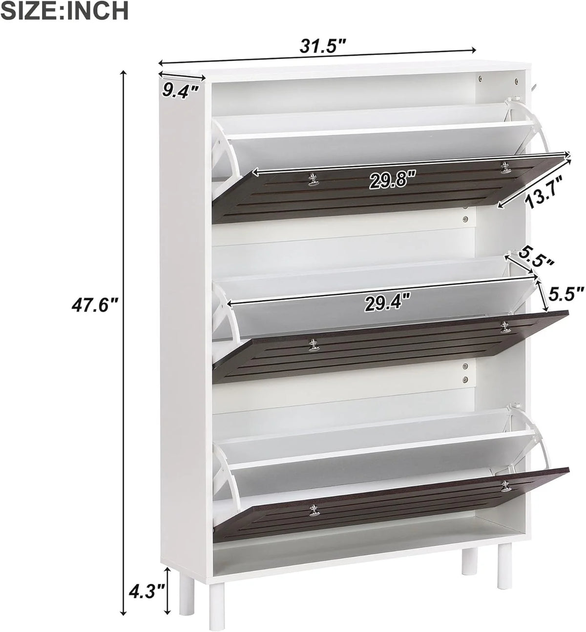 Slim Shoe Cabinet with 3 Flip Drawers V712236