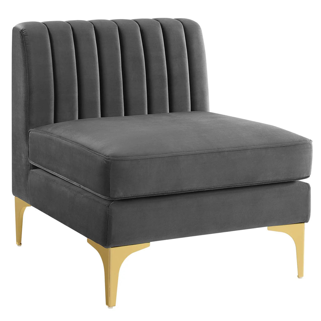 Gray Channel Tufted Performance Velvet 4-Seater Sofa V8362