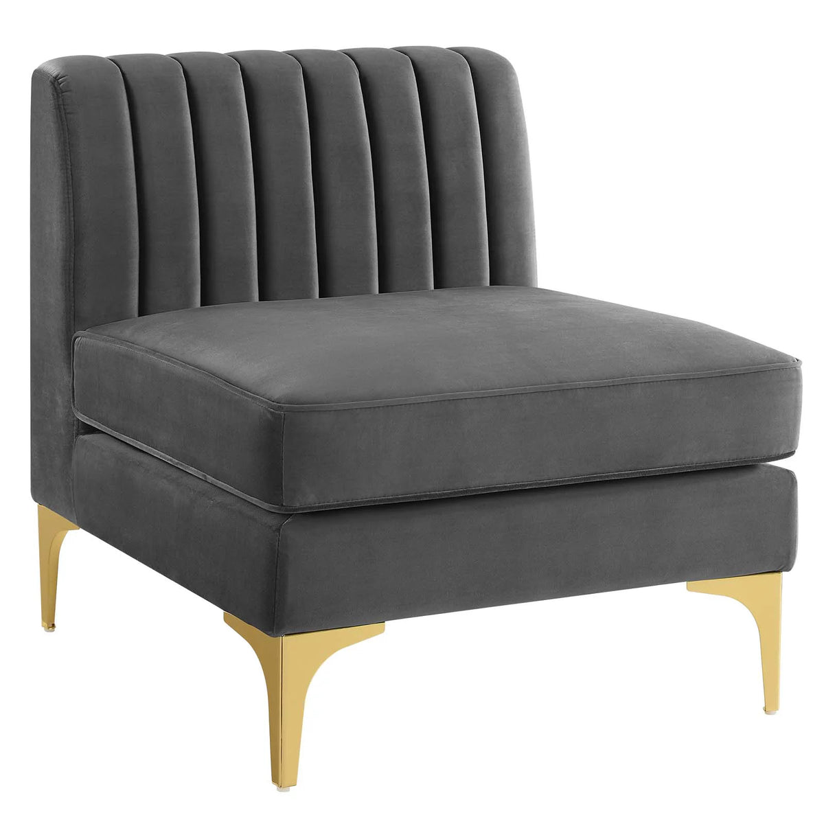 Gray Channel Tufted Performance Velvet 4-Seater Sofa V8362