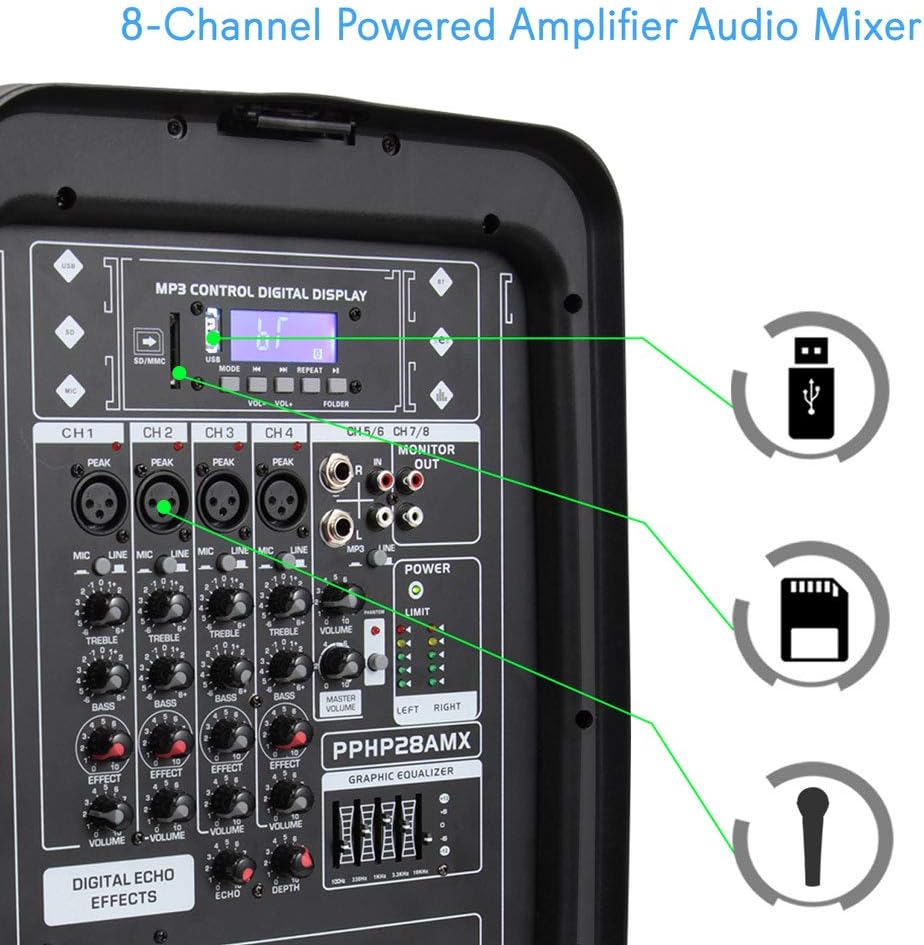 300 W Portable Wireless Bluetooth PA Speaker DJ Mixer Bundle F62048
