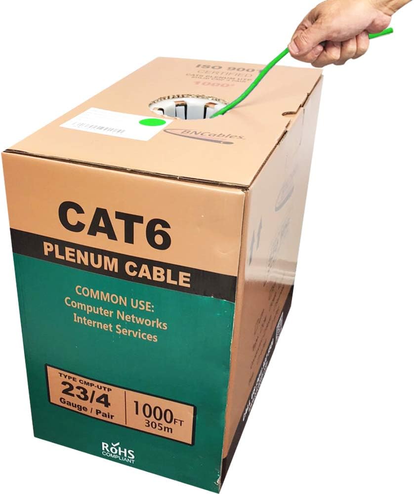 550MHZ CAT6 Plenum Cable 1000ft Blue, 23AWG 4Pair, Solid Network Cable Unshielded Twisted Pair (UTP), Available in Blue, White, Yellow, Gray, Purple, Green & Black (Blue) G297