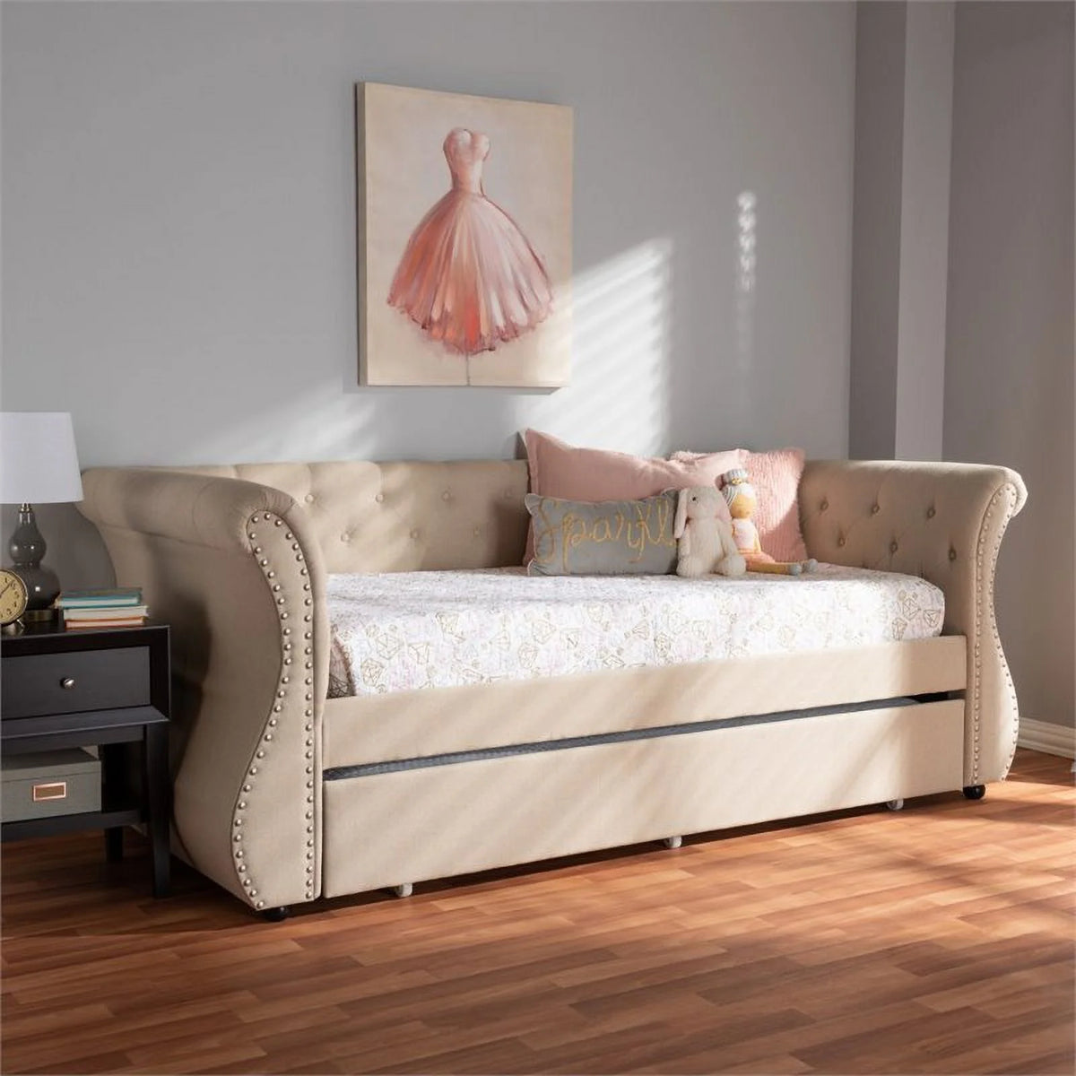 Beige Tufted Daybed with Trundle G6061