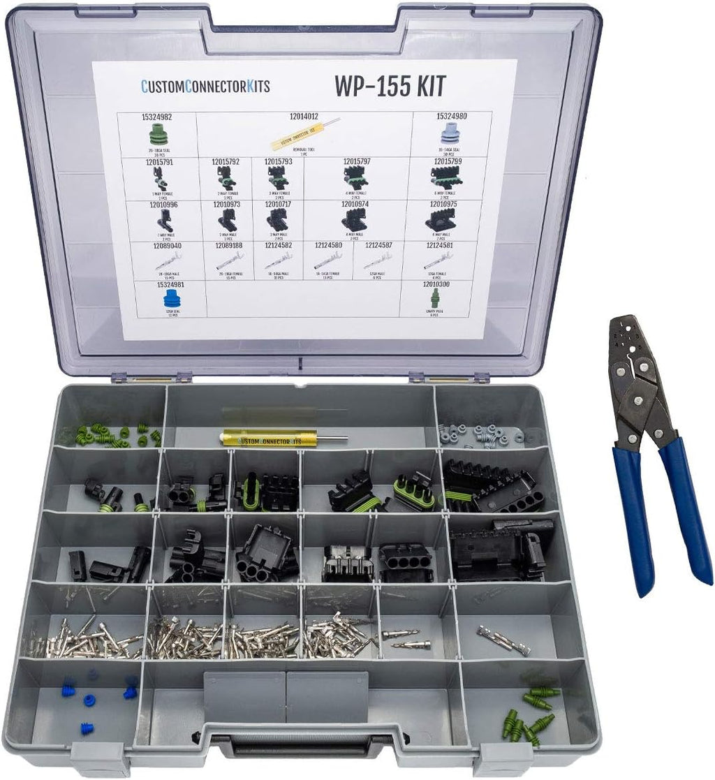 Sealed Weatherproof Automotive Electrical Connectors 155 Piece Kit with Crimp Tool N882