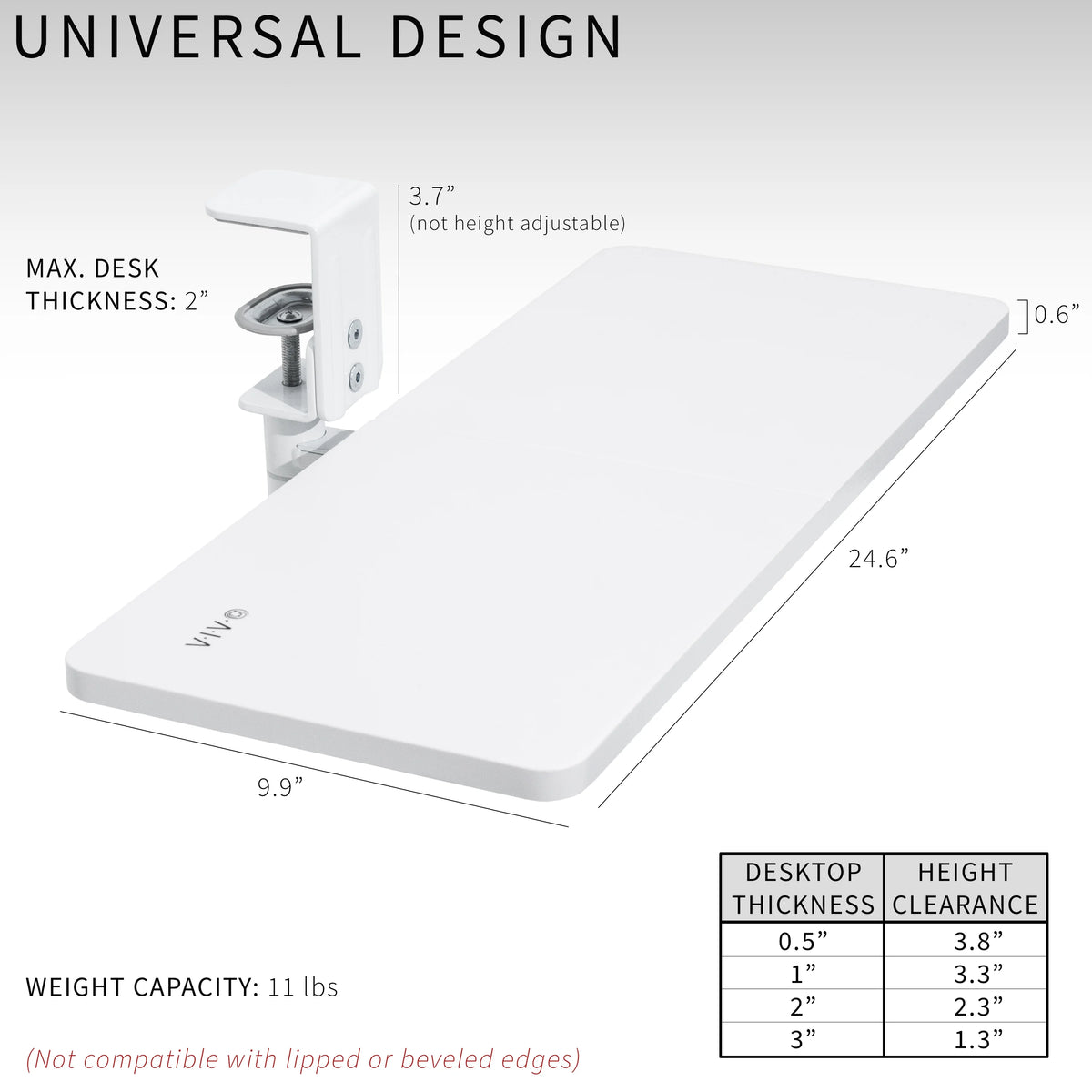 White 25 x 10 inch Clamp-on Keyboard and Mouse Tray E102819