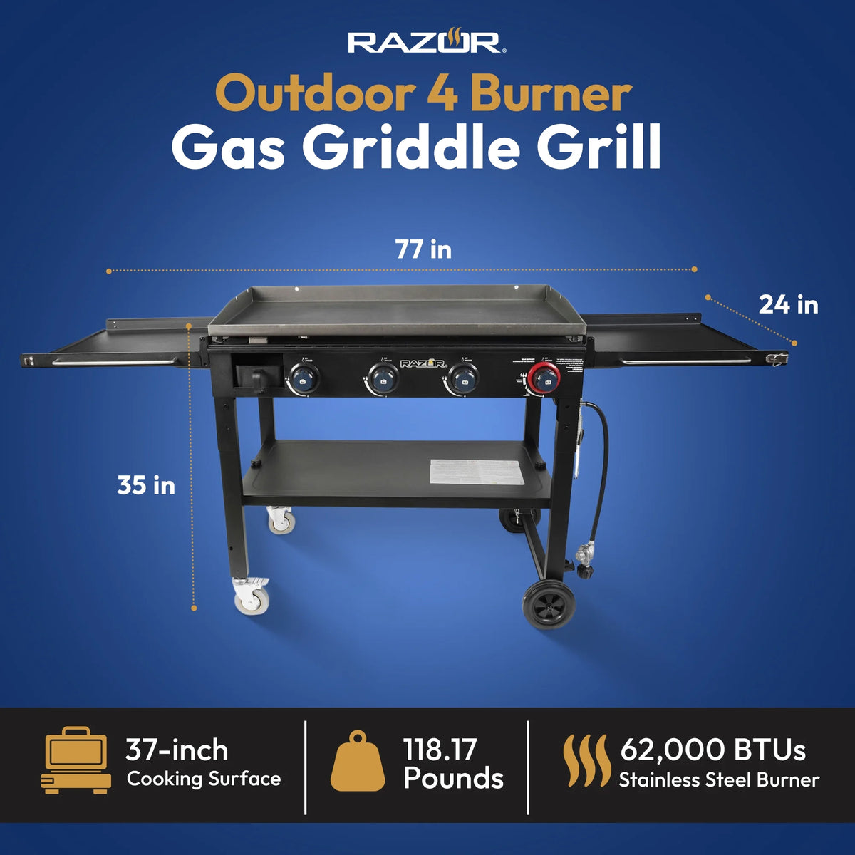 2 Burner LP Propane Gas Griddle with Folding Shelf T50983