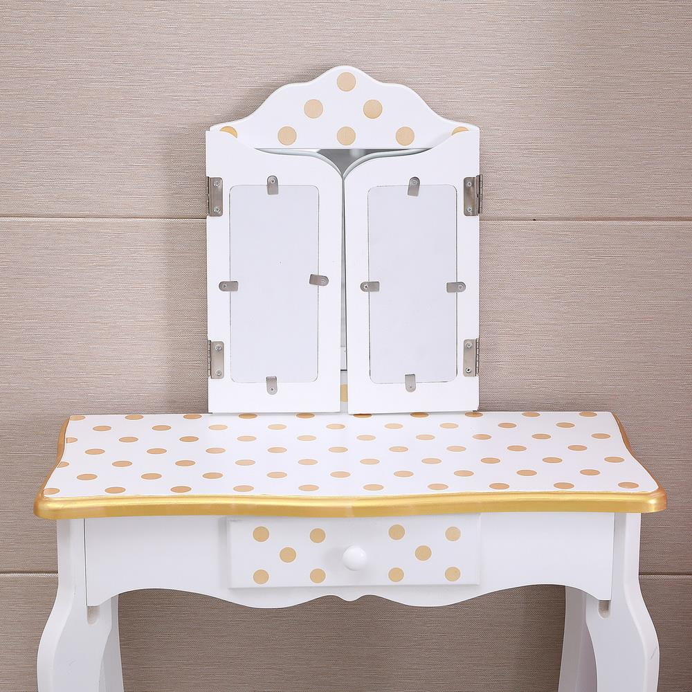 Kids Vanity Table and Stool Set with 3 Mirrors T60799