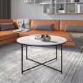 White Marble Finish Coffee Table with Matte Black Frame T55381