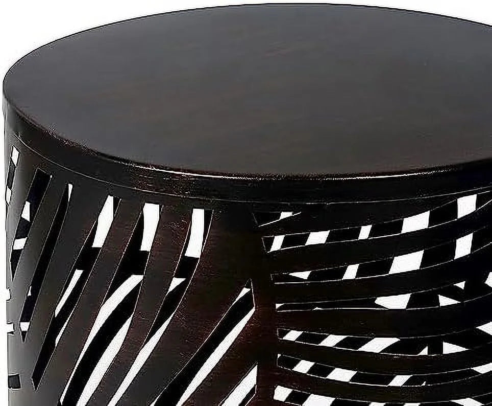 Metal Accent Table Nesting Round End Tables Black with Rust Leaf V387165