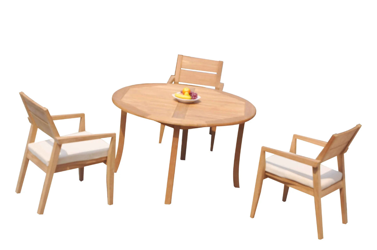Grade-A Teak 4 Pc Outdoor Dining Set with 52" Round Table and 3 Stacking Arm Chairs W601370