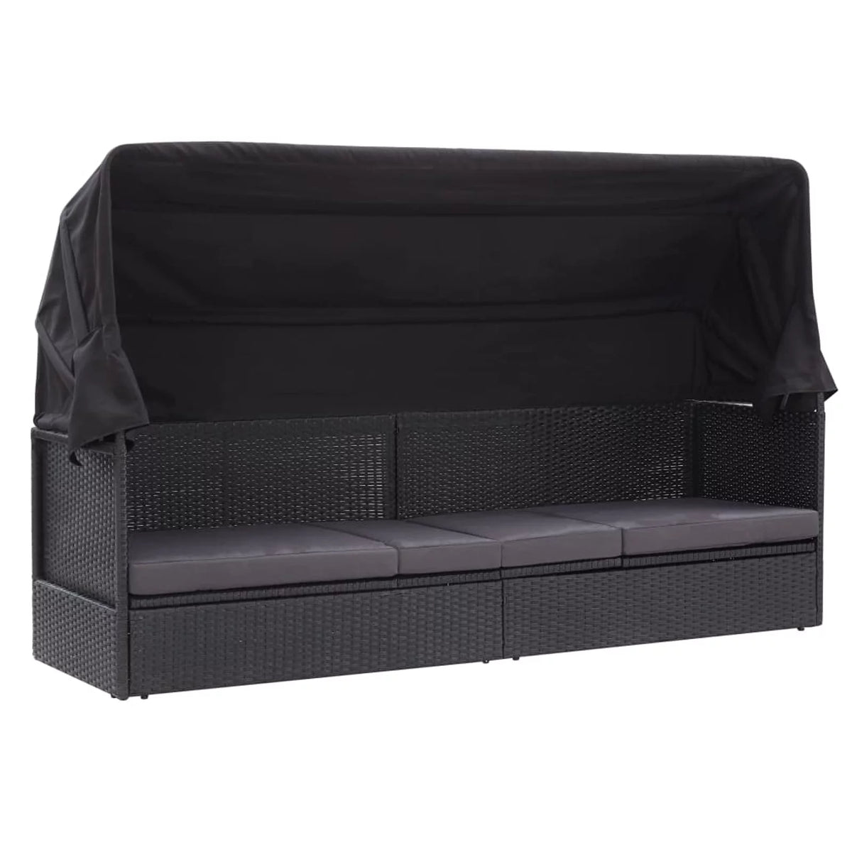 Black Poly Rattan Patio Sun Lounger with Canopy and Cushion Q273387