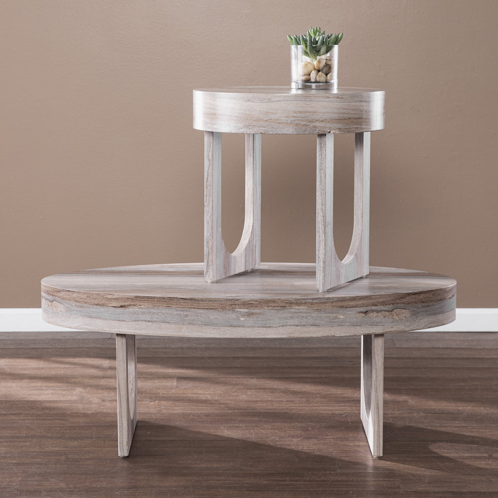 Round Faux Marble End Table E8540