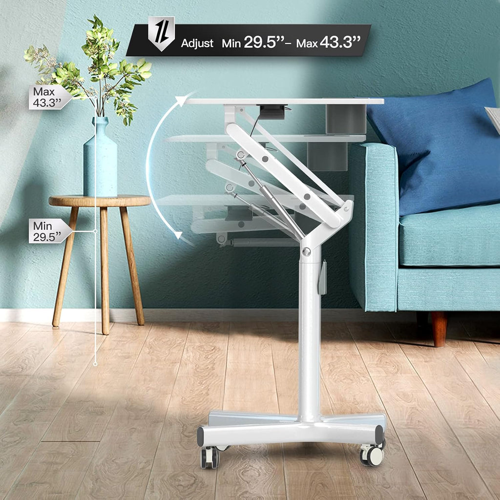 Pneumatic Height Adjustable Mobile Laptop Standing Desk D111