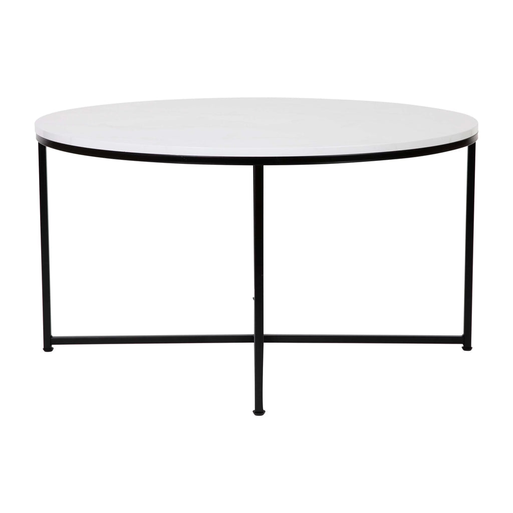 White Marble Finish Coffee Table with Matte Black Frame T55381