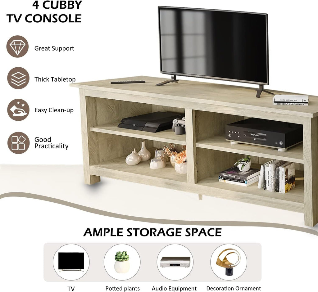 58 Modern TV Stand with 4 Open Storage Cabinets, Oak M2341