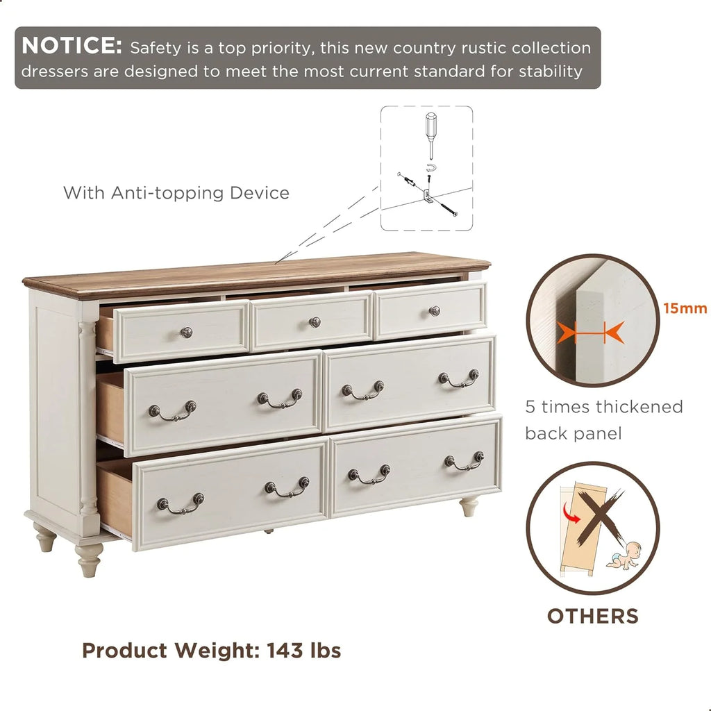 Antique White 7 Drawer Wood Dresser S69090