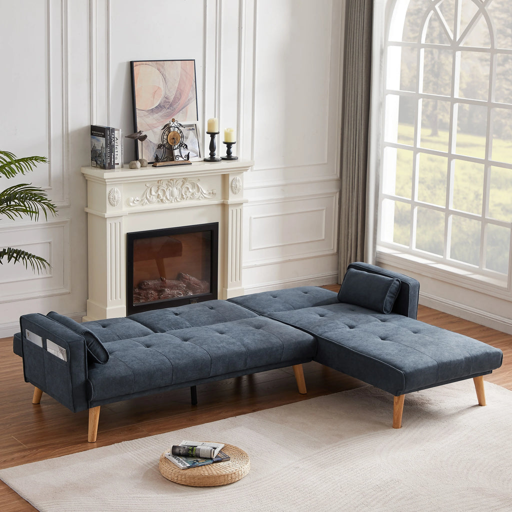 L-shaped Linen Sleeper Sectional Sofa I74718