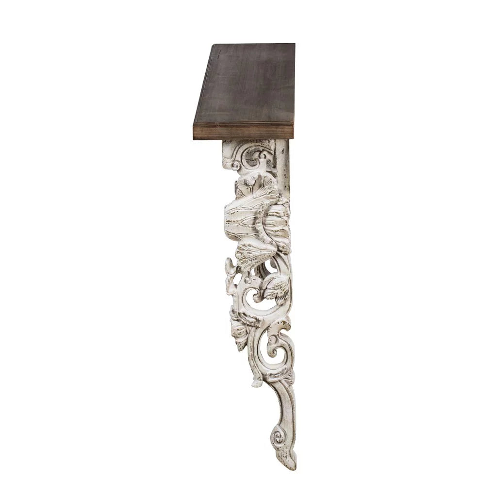 White and Brown Abstract Patterned Wall Mount Shelf G48047