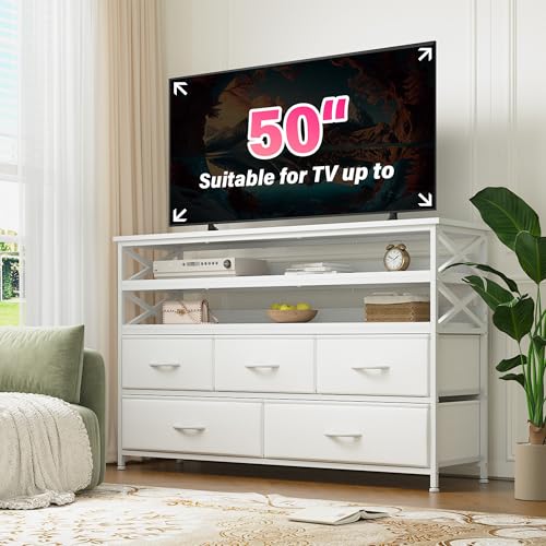 Rustic Brown Dresser TV Stand with 5 Fabric Drawers O139
