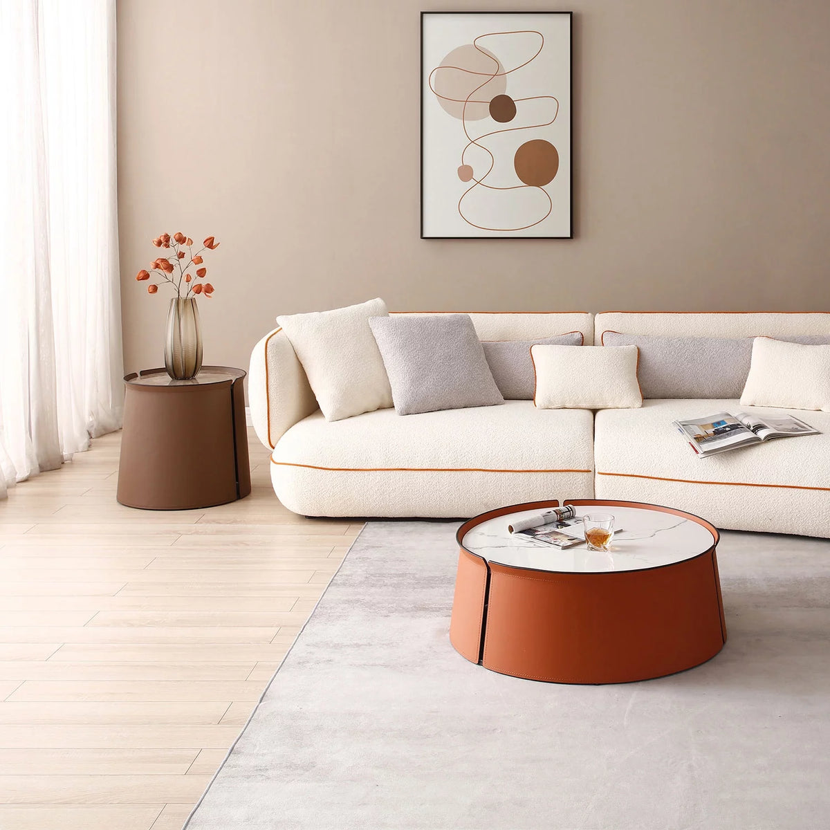 Mixed Media Coffee Table Set with Marble Top T82596