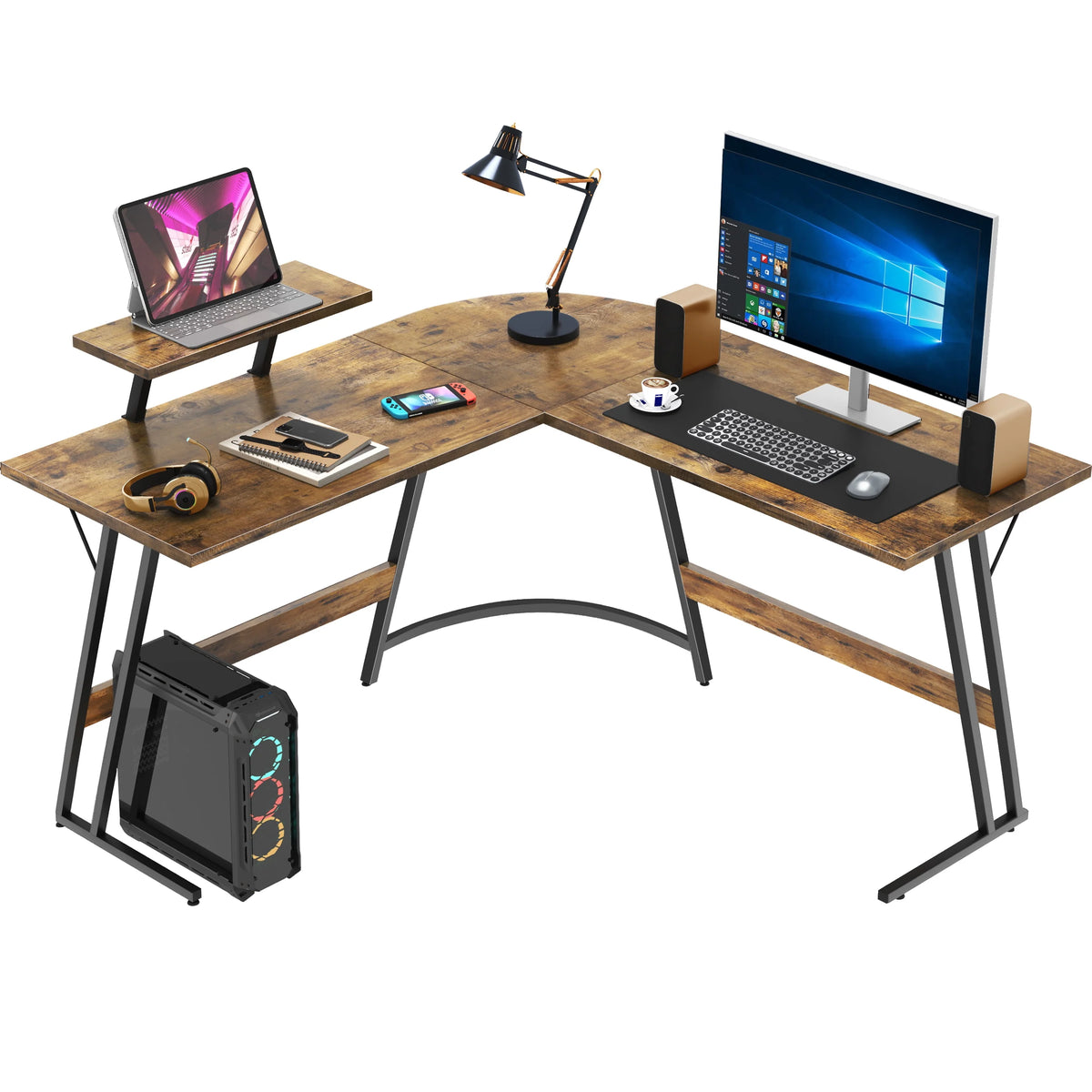 L-Shaped 51 Inches Corner Office Desk with Monitor Riser S58139