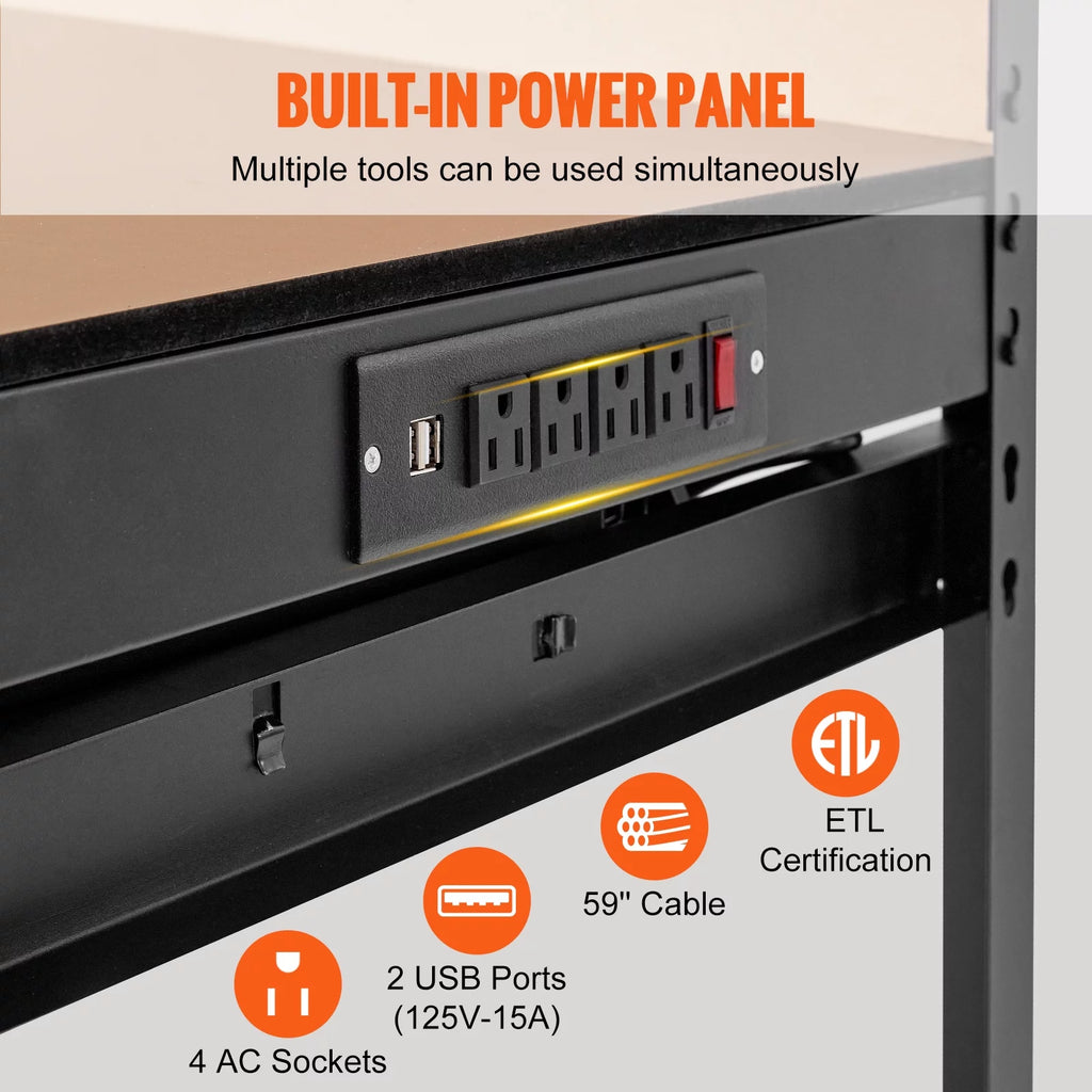 48x24" Steel Workbench with Pegboard and Power Outlets I291858