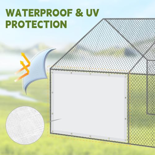 Waterproof 11.5 x 6.6 ft Chicken Coop Cover with 50 Pcs Ball Bungees Cords T7926