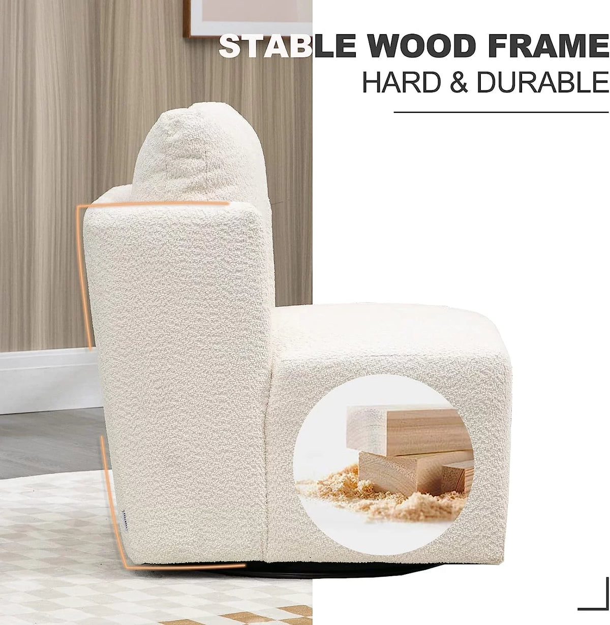 White Chenille Swivel Accent Chair with Pillow V607