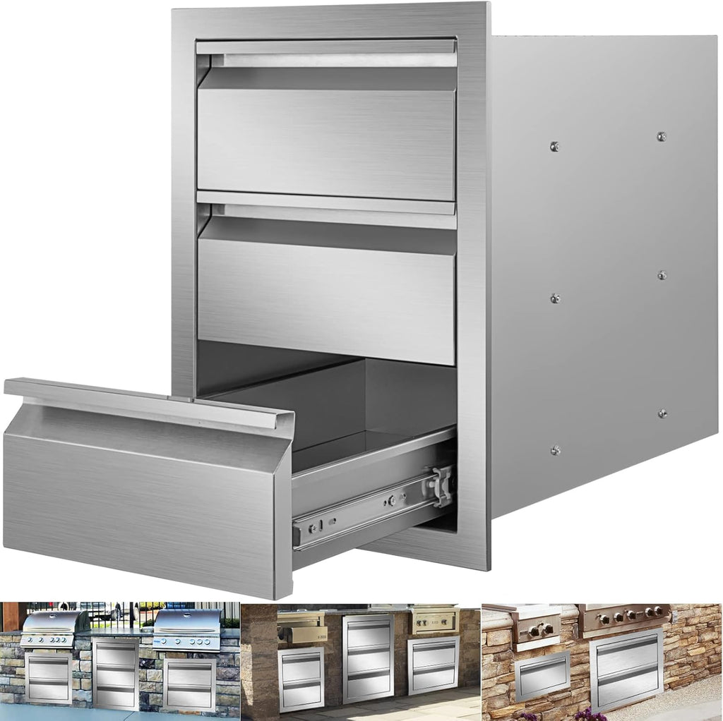 14 x 18 x 16 Inch SUS 304 Stainless Steel Double Access Drawers S5389