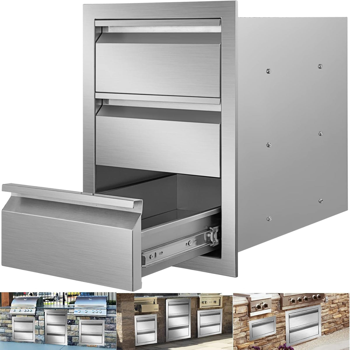 14 x 18 x 16 Inch SUS 304 Stainless Steel Double Access Drawers S5389